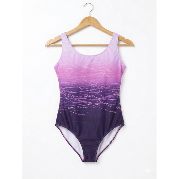 Other - Womens Purple Pink Ombre Crisscross Back One Piece Swimsuit Size XL Athletic